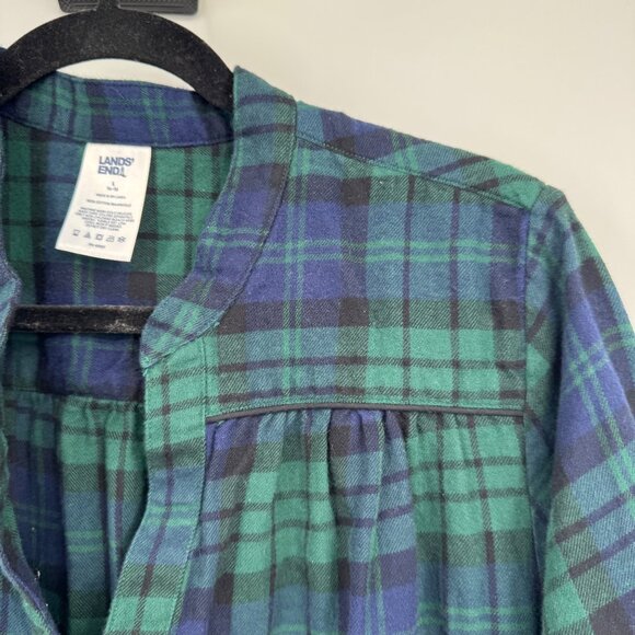 Lands End Women's Flannel Long Sleeve Sleepshirt Nightgown blue green flannel ni - Picture 3 of 13